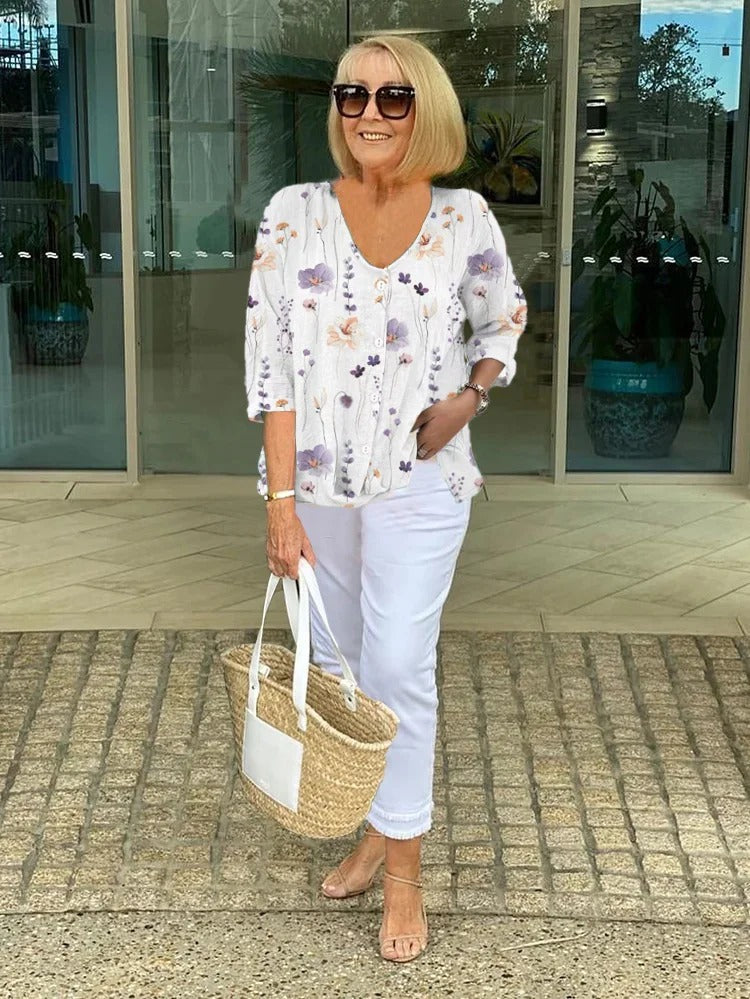 Tessa - Elegant Floral Blouse With Button