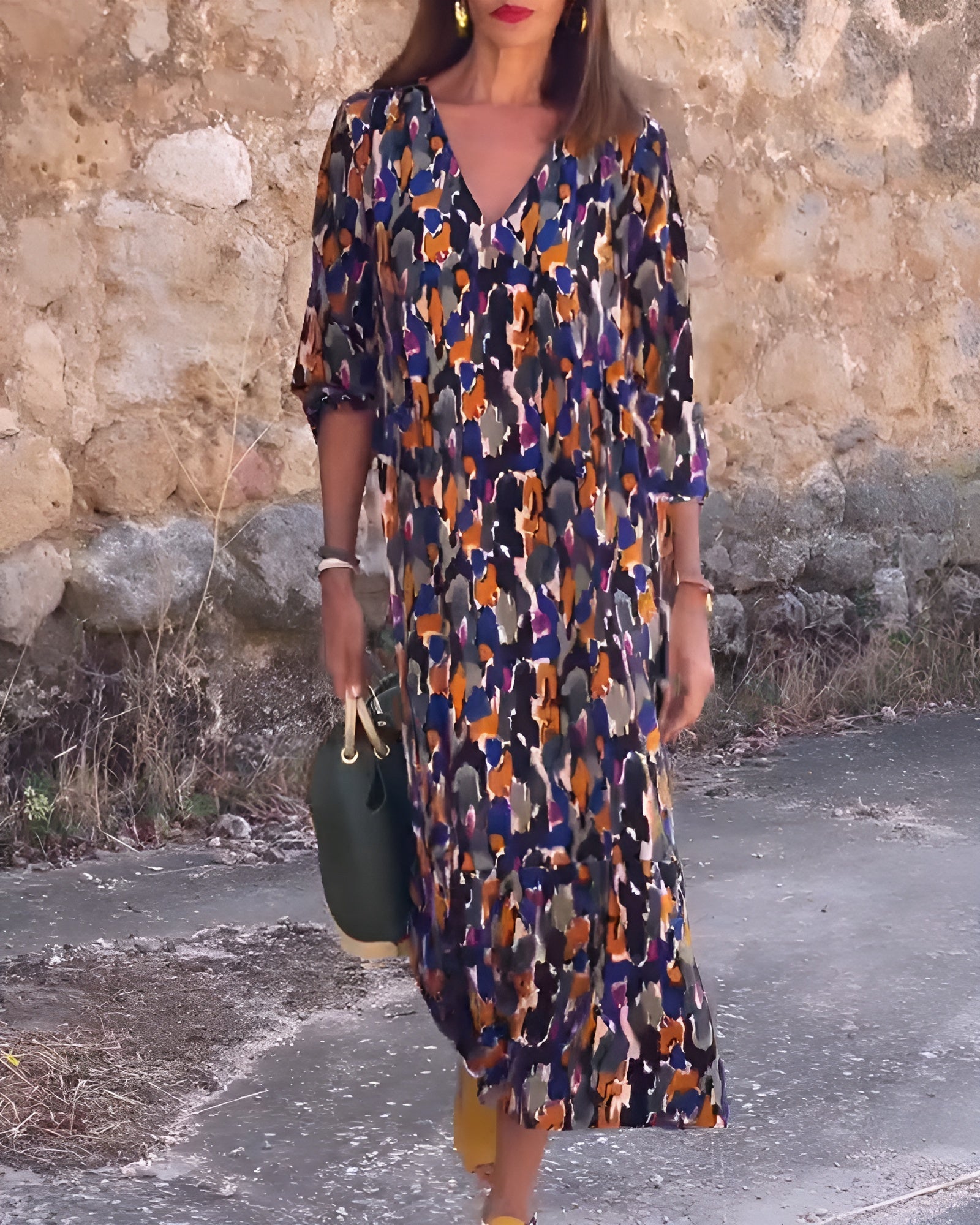 Georgia | Retro Print V-Neck Dress