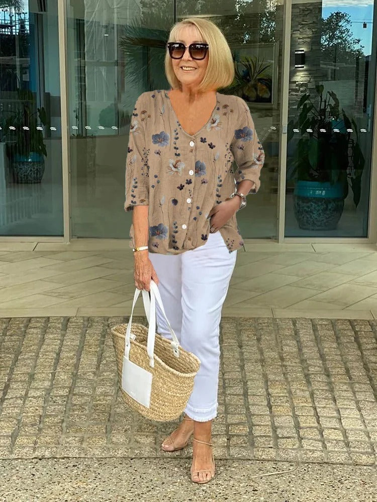 Tessa - Elegant Floral Blouse With Button