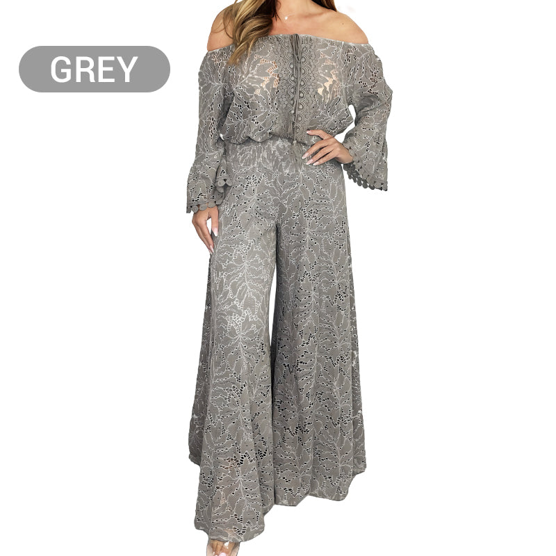 Stella - Lace Co-ord Set with Wide-Leg Pants