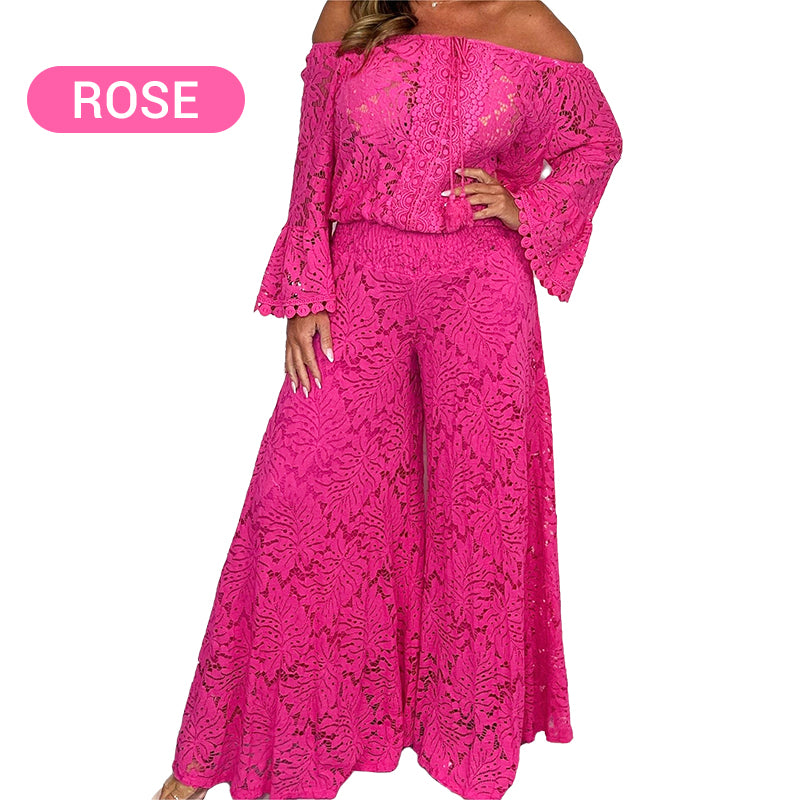 Stella - Lace Co-ord Set with Wide-Leg Pants