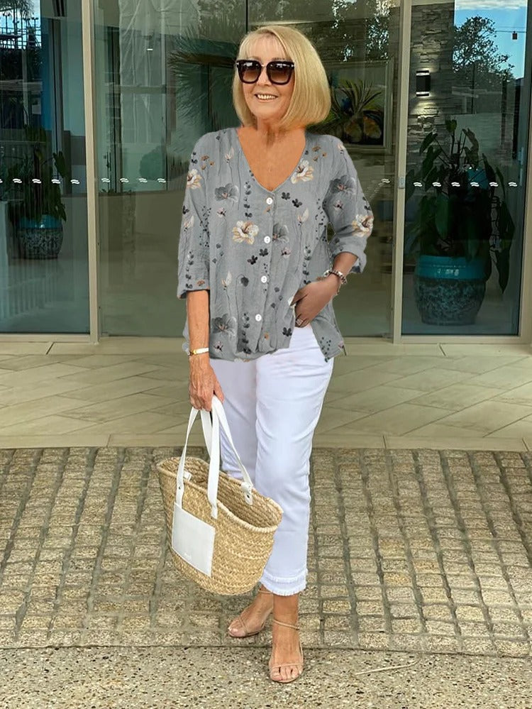 Tessa - Elegant Floral Blouse With Button