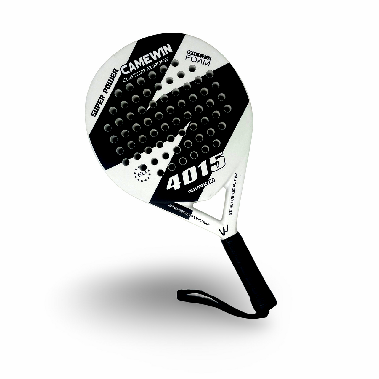 CAMEWIN ADVANCED WHITE FOAM PADEL RACKET – 38MM WITH BLACK COVER
