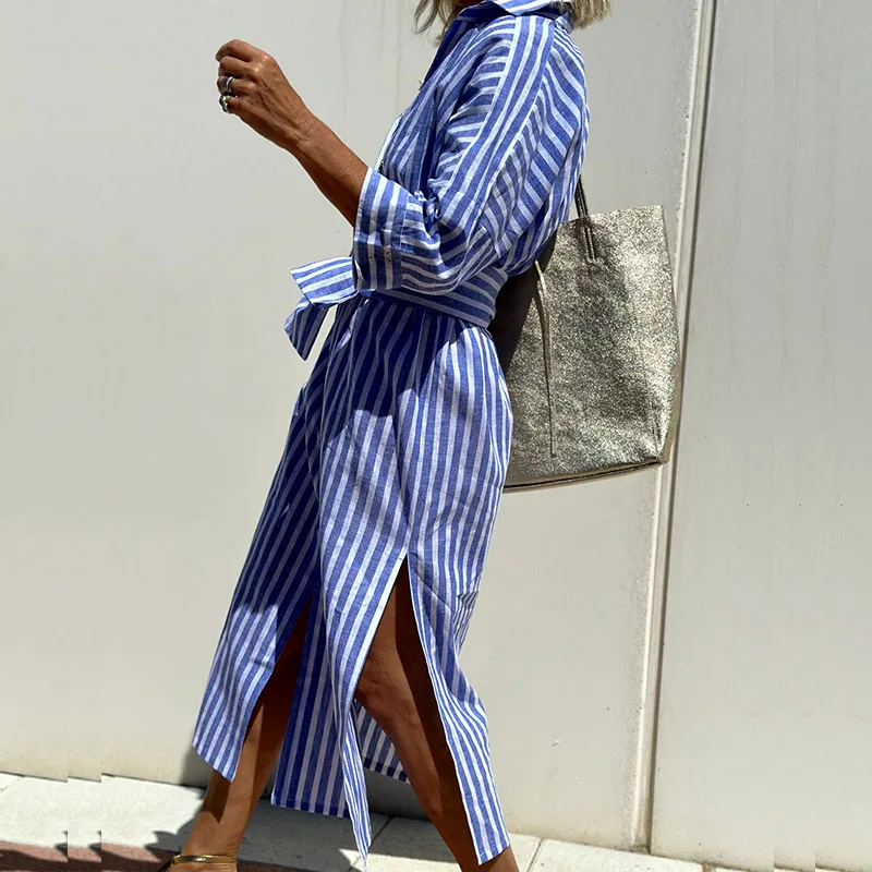 Iris | Elegant striped shirt dress