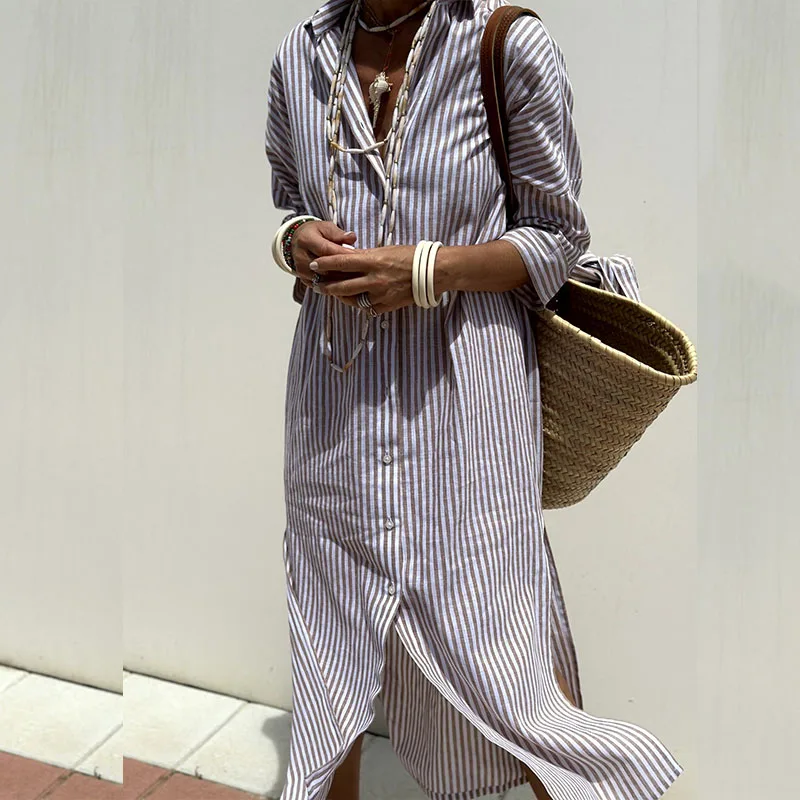 Iris | Elegant striped shirt dress