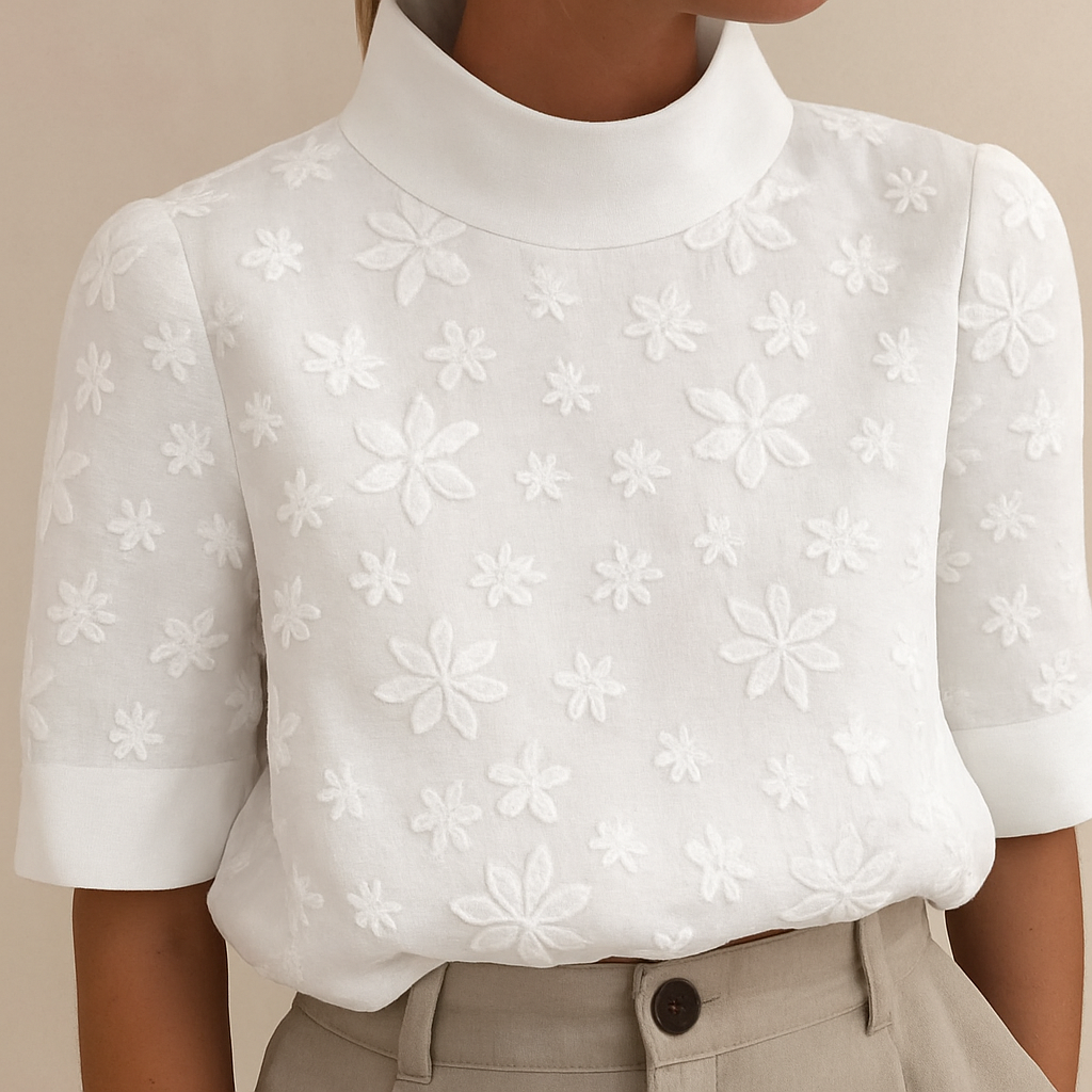 Camilla | Elegant Blouse with Embroidered High Collar