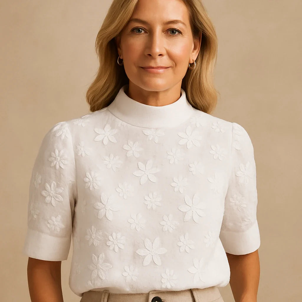 Camilla | Elegant Blouse with Embroidered High Collar