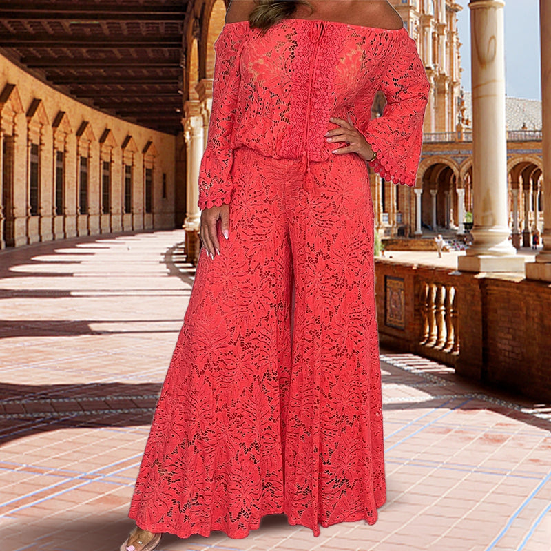 Stella - Lace Co-ord Set with Wide-Leg Pants