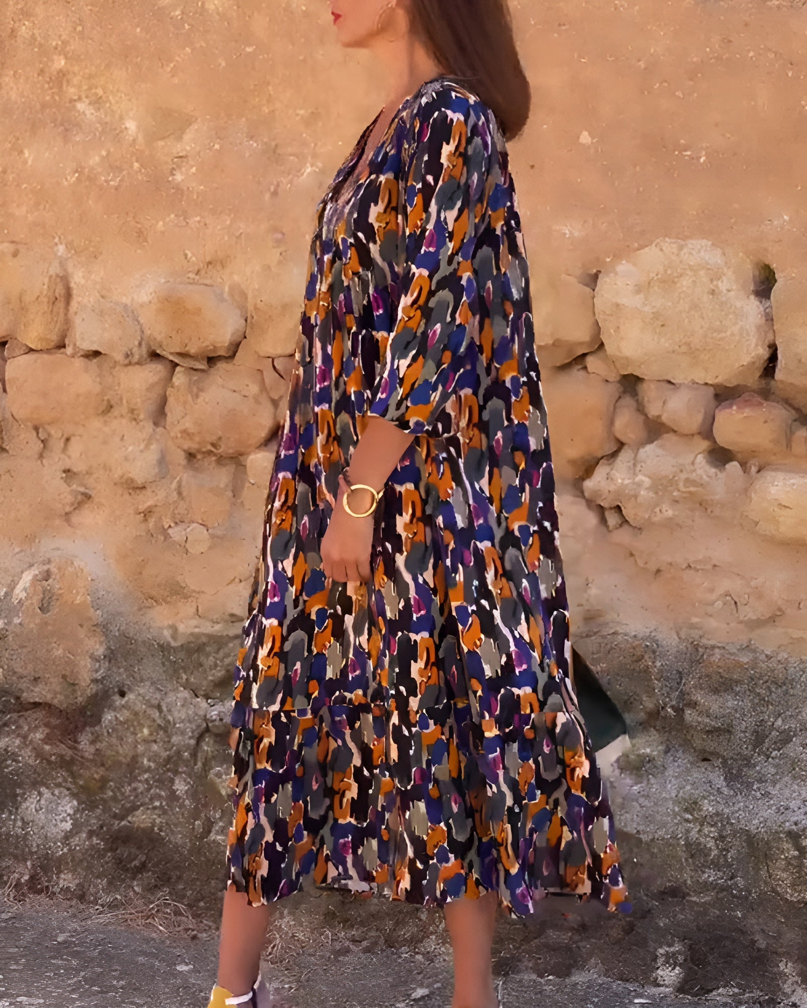 Georgia | Retro Print V-Neck Dress