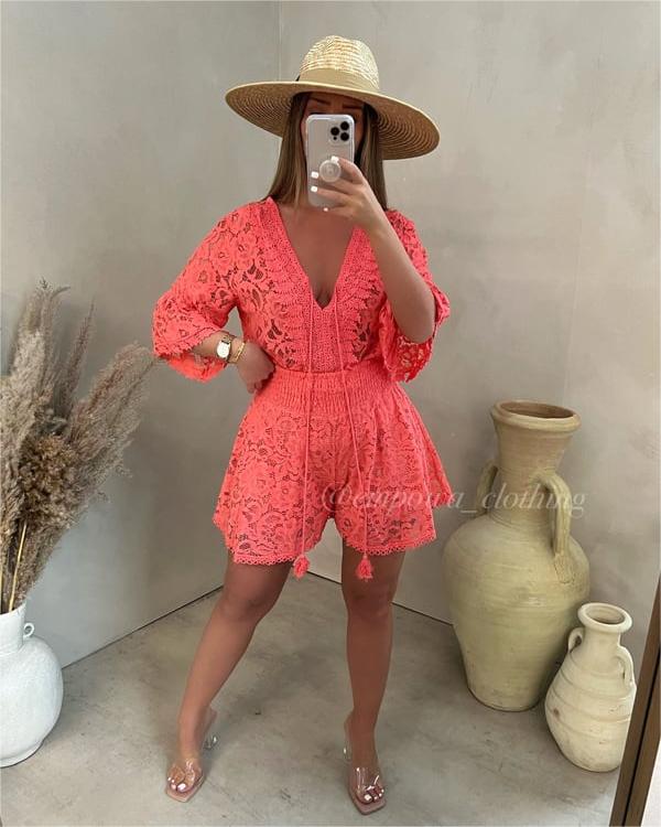 Sienna -Crocheted Lace Co-ord with Top and Shorts