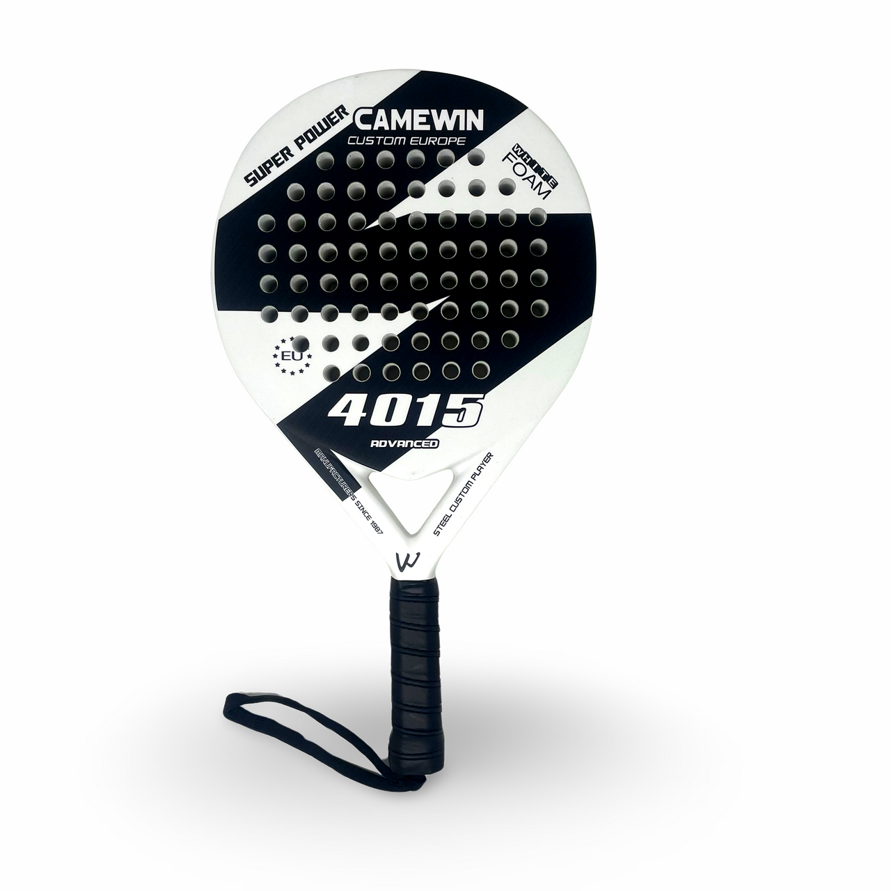 CAMEWIN ADVANCED WHITE FOAM PADEL RACKET – 38MM WITH BLACK COVER