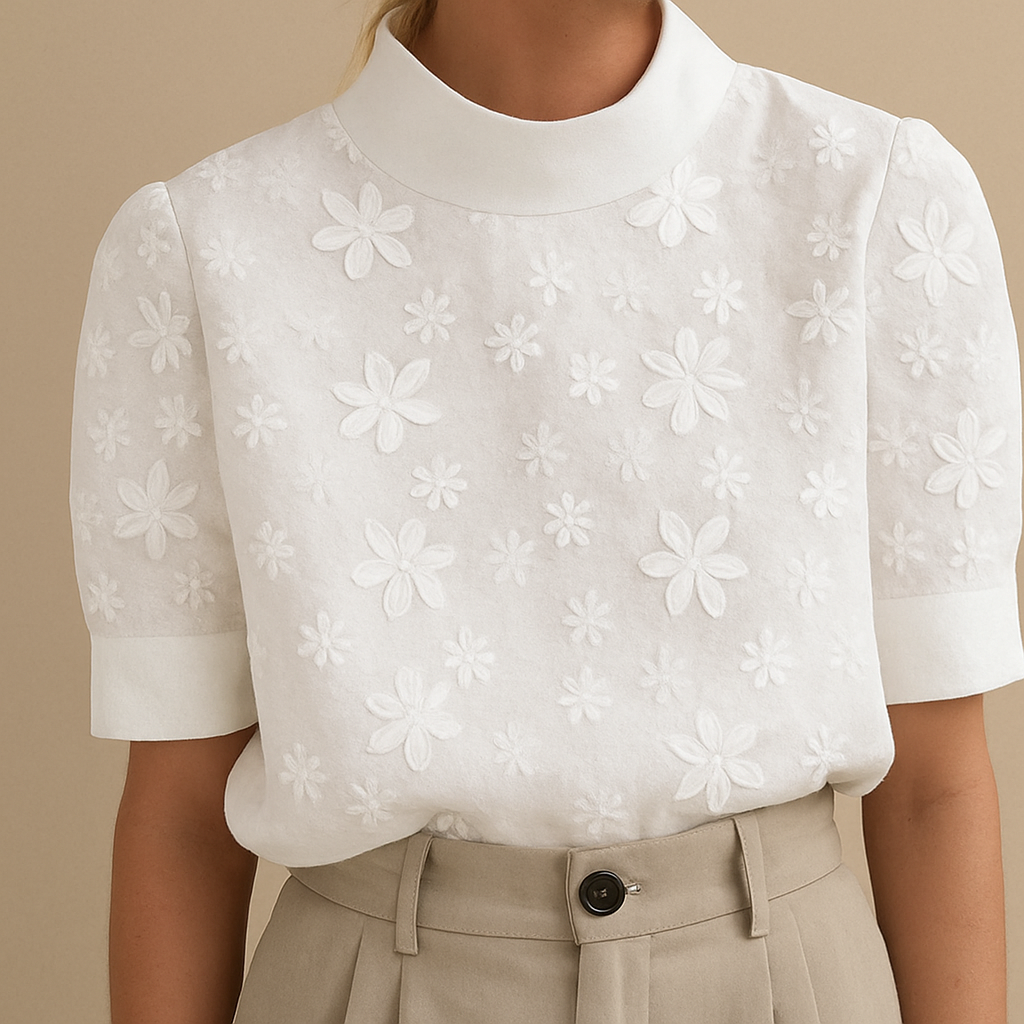 Camilla | Elegant Blouse with Embroidered High Collar