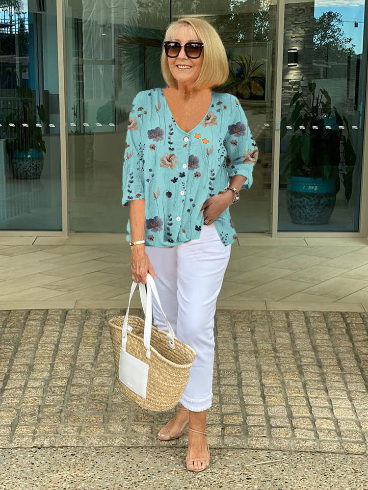 Tessa - Elegant Floral Blouse With Button